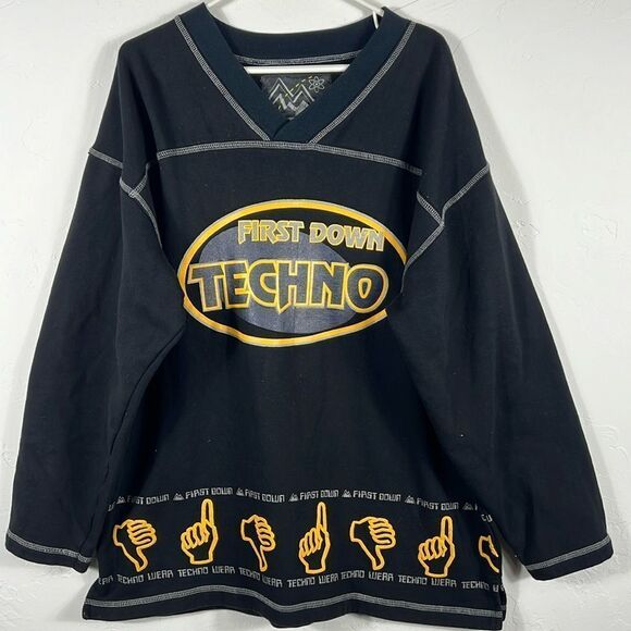 🔥 FIRST DOWN TECHNO Japanese Designer Streetwear Brand Sweatshirt Lg - PERFECT - Picture 1 of 8